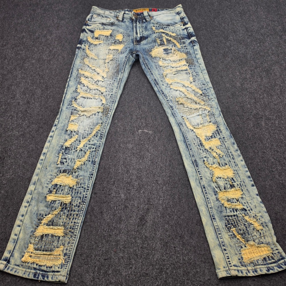 Makobi Jeans Men 32x32 Blue Acid Wash Distressed Distressed Streetwear M1917